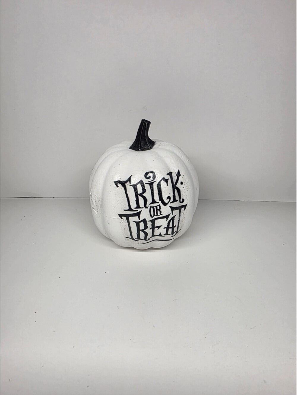 Pumpkin Trick Or Treat White-Black Foam Decorative 5 Inch Pumpkin